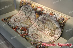 Antique Map Tapestry Wall Hanging Jacquard Weave Gobelin Medieval 100% Cotton