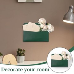 Wall Mount Faux Leather PU Leather Mail Holder Letter Holder Stylish Wall Green