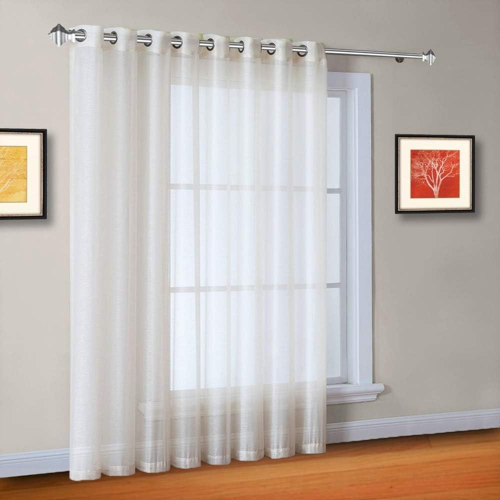 1 Extra-Wide Light Beige Sheer Patio Curtain Panel 102 x 84 Inch Long with