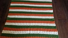 Afghan Blanket Handmade Pattern In Fall Colors Orange Green White 42″ x 68″