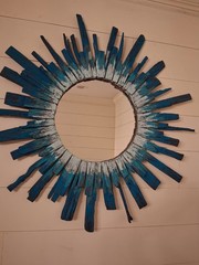 Circular Driftwood Teal 43″ Wood and Glass Wall Mounted Mirror