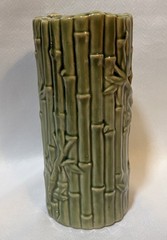 Vintage MCM Bamboo Vase Green Ceramic Tiki Planter Orchids Hawaii Style B-646