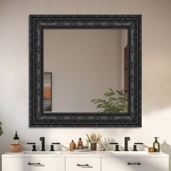 Mirror and Frame Meter Rectangular Wall Mirror Black Finish Ornate Style