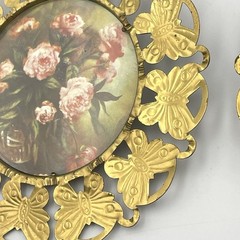 Vintage 1950s Brass Butterfly 6” Floral Wall Plaques England Made Set of 2
