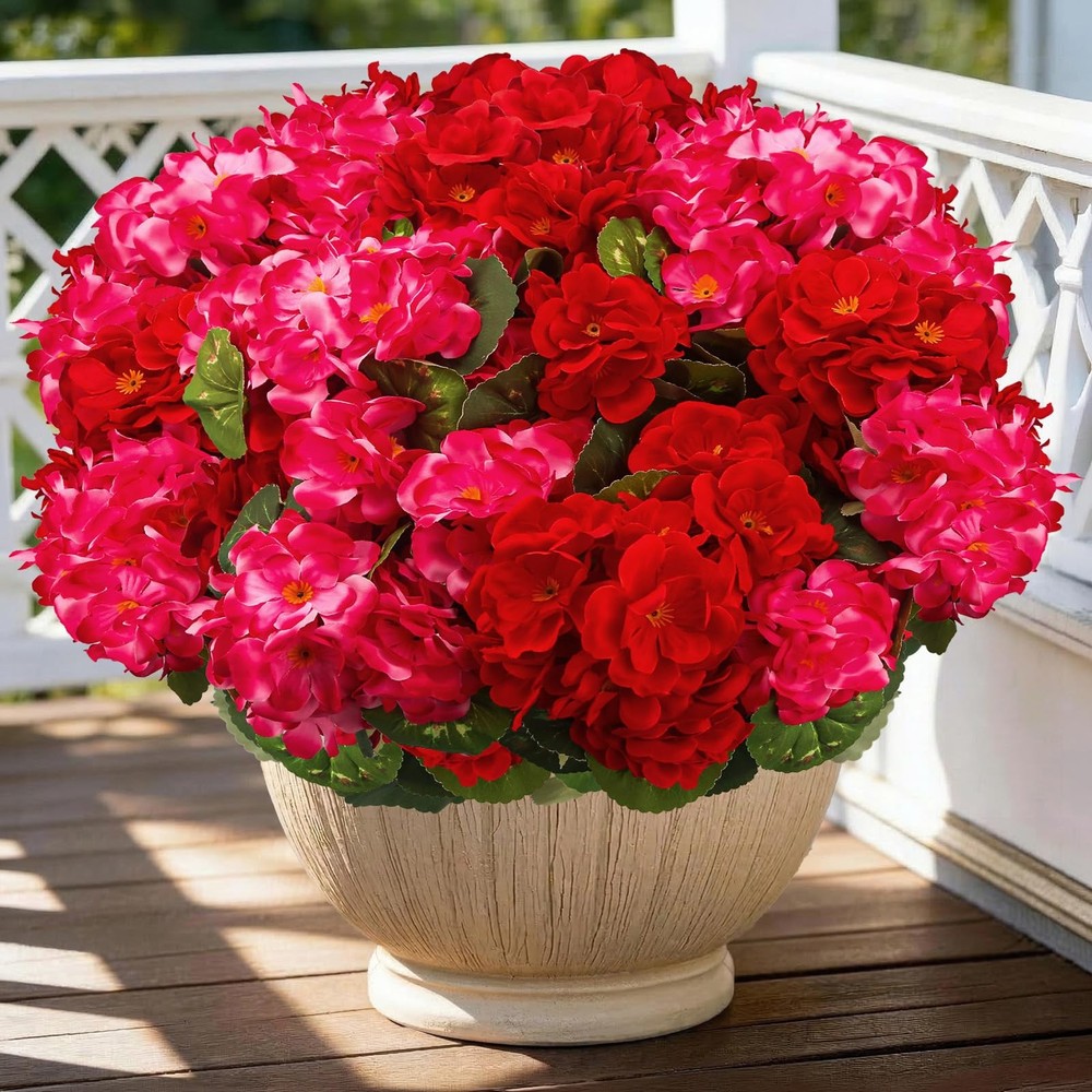 Artificial Flowers for Outdoor, UV Resistant Realistic Geranium Fake Flowers-…