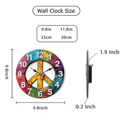 Colorful Peace Symbol Wall Clock Wooden Silent Clock No Battery Holiday Decors