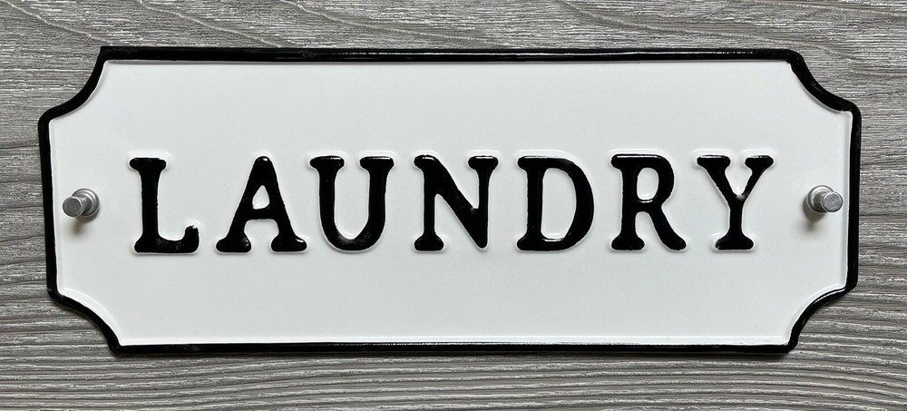 Silvercloud Trading Co. Rustic Single Sided LAUNDRY Enameled Black & White SIGN
