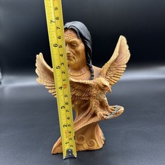 Zeckos Decorative Faux Carved Wood Look Statue Native American Man & Eagle