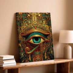 Wall Art Egyptian Eye of Horus Steampunk Canvas Print Poster Gold Teal Decor