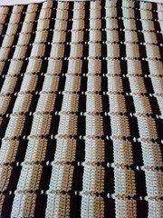 Handmade Afghan Chair Throw Blanket 52″X37″ Brown Tan White Stripes Nice GUC