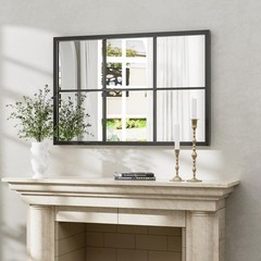Large Rectangle Wall Mirror 24″x36″ – Black Window Pane Design for Bedroom, Livi
