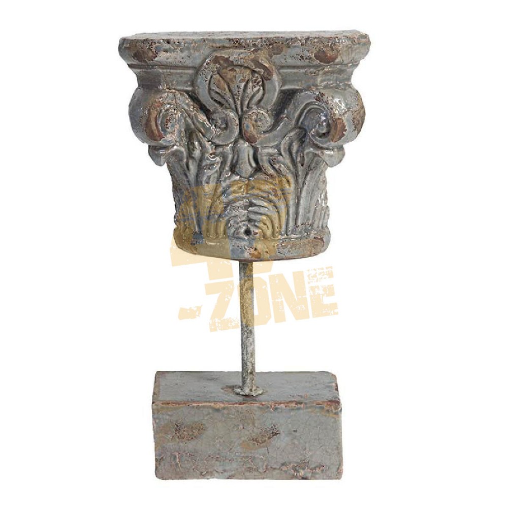 Ceramic Corinthian Capital On Stand Gray Indoor Outdoor Tabletop Home Decor