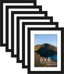 6×8 Picture Frame Set of 6, Display Pictures 5 x 7 with Mat or 6 x 8