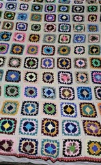 Vintage 1990’s Hand Crocheted Afghan Granny Square Double Border 80×64″ NEW Gift