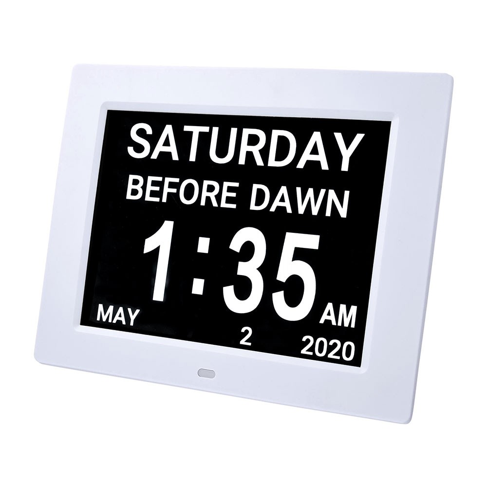 8″ Digital LCD Day Clock Wall Alarm Time Dementia Week Date Calendar Office Home