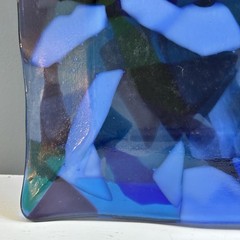 Heavy Blue Purple White Fused Art Glass Square Plate 10-1/4”