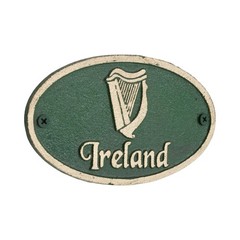 Gaelic Harp Ireland Wall Plaque Green Cast Iron Irish Sign