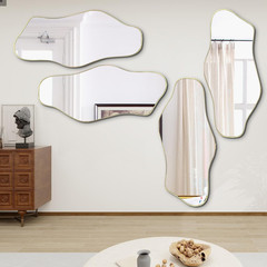 Irregular Wall Mirror, 51.1″x23.6″ Asymmetrical Frameless Mirrors, Large Modern