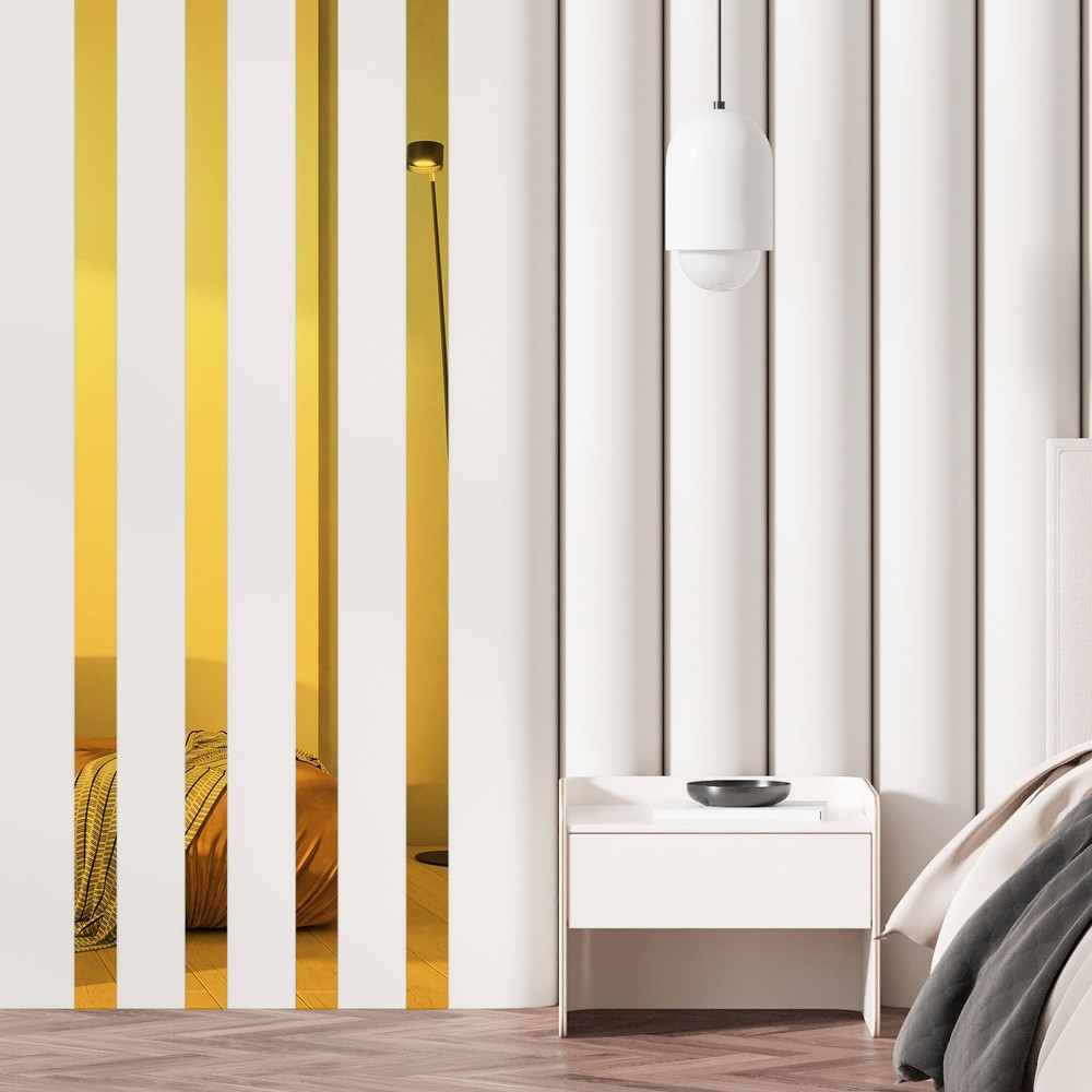 30 Pcs Striped Mirror Stickers, 1.97» x 11.8» Mirror Wall Stickers, Gold