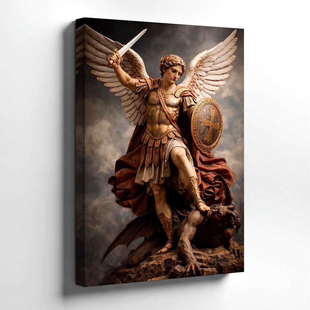 Wall Art Archangel Warrior Angel with Sword Shield Religious Fantasy Print Decor