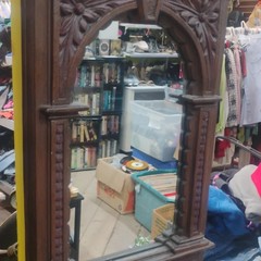 Carved Wood Framed Arched Wall Mirror Floral Traditional Brown 30×18 in