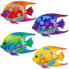 9 Inches Metal Fish Wall Art, Coastal Beach Nautical Hanging Decor, Outdoor O…