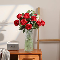 12PCS Artificial Red Roses Long Stem Silk Bouquet for Wedding Home Decor