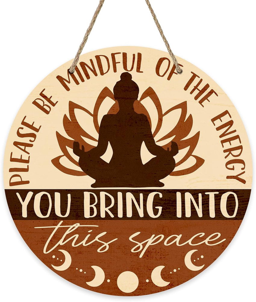 Positive Energy Buddha Front Door Sign, Meditation Room Zen Den Wood Door Hanger