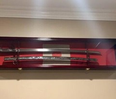 Sword Display Case Black & White Saber USMC NCO Navy Katana Blade Wood Cabinet