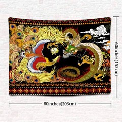 Dragon Phoenix Tapestry, Chinese Oriental Asian Mythology Animal Tapestries, Chi