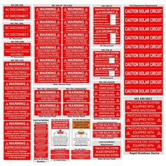 62 Pack Premium Solar PV System Labels – UV Resistant, Safety Warning Red