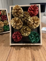Handcrafted Pinecone Shadow Box Frame – Rustic Holiday Wall & Tabletop Decor