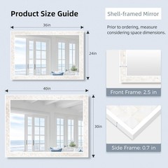 White Shell Framed Rectangular Mirrors for Bathroom, 30×40 Inch Mirrors with …