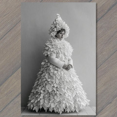 Art Print Woman White Leaf Dress Costume Fantasy Couture Monochrome Fashion Crea