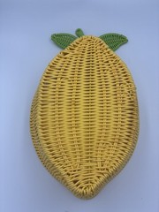 Lemon Shaped Resin Wire Plastic Wicker Fruit vegetable Serving Basket Yellow
