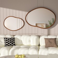 Irregular Wall Mirror Asymmetrical Accent Mirrors Modern Wood Frame Decor Mirror