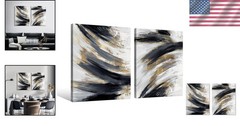 Contemporary 2-Pack Black and White Gold Canvas Wall Art for Any Room