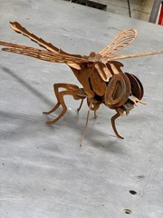 Hand-crafted Metal Dragonfly Sculpture-Rustic Patina- One Of A Kind Art Piece