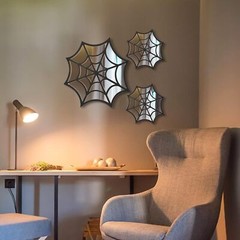 3 Pack Gothic Spider Web Style Mirror Decoration, Shape Black