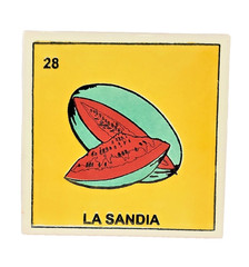 Lotería Tile – La Sandía #28 | Mexican Ceramic Folk Art Decorative Tile