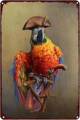 Pirate Parrot Sign Aluminum Metal 8×12 Funny Wall Decor Garage Plaque
