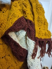 Crochet Granny Afghan Throw Lap Blanket Retro Knit Gold/Brown/Ivory 40″ X 62″