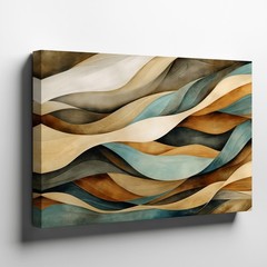 Abstract Canvas Wall Art Waves Blue Brown Beige Modern Organic Shape Decor Print