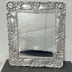 Vintage Antique Mid Century Rectangular Mirror Wall Hanging Pewter Mirror