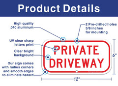 (2 Pack) Private Driveway Sign, .40 Rust Free Aluminum 12 X 6 Inches, UV Prot…