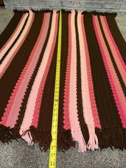 Hand Knit Multicolor Brown Pink Granny Afghan Crocheted Blanket Throw 42” X 56”