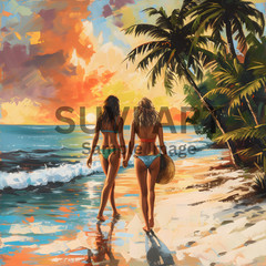 Digital Image Picture Wall art Beach girls for living and bed room A-164