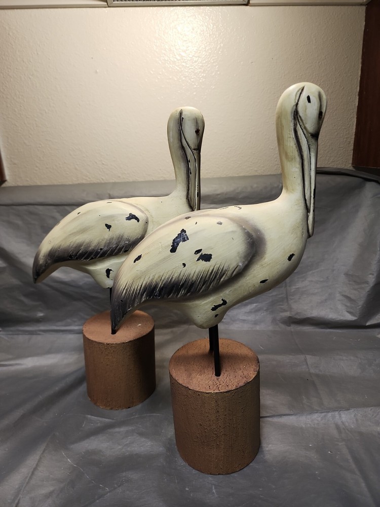 2 Wood Pelicans Home Decor 15 inches tall