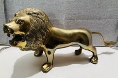Vintage MCM Solid Brass Lion Sculpture Statue 24” Large