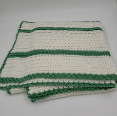 Handmade Crochet Blanket White Green Throw 65×35 Lapghan Knit Gift Cozy Baby